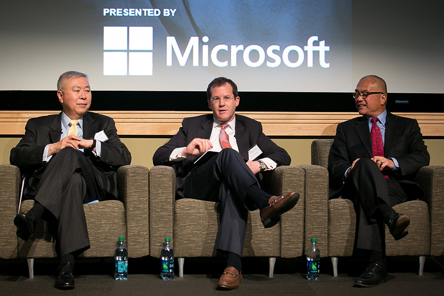 Seattle-based Dorsey & Whitney LLP Partner and Co-head of its Asia Law Practice Group Nelson Dong, Catterton Partners Senior Partner and Head of Operating Team Jimmy Hexter and Former U.S. Ambassador to China Gary Locke, from the LiveWire panel.