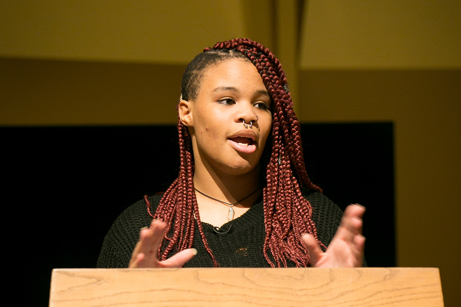 Guest speaker Angel Gardner, Seattle’s 2017 Youth Poet Laureate, read her poem, “System Logic,” and spoke about her experience with homelessness, foster care and education.