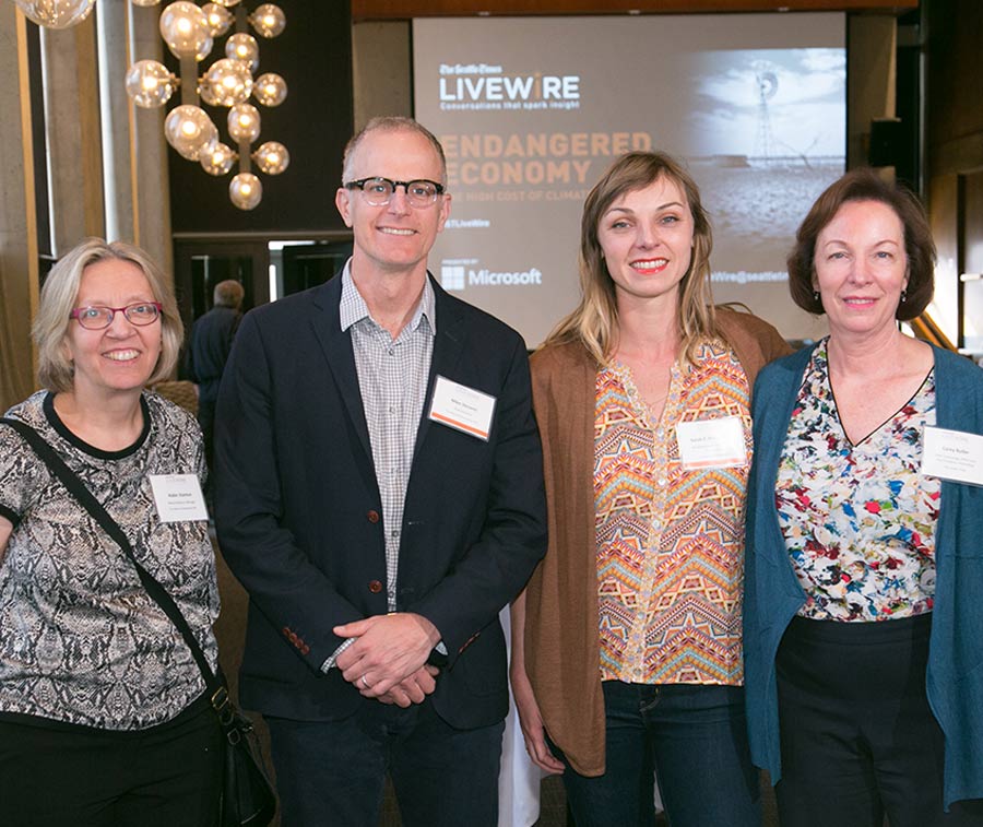 Robin Stanton, media relations manager, The Nature Conservancy WA; Mike Stevens, state director, Nature Conservancy WA; Sarah Myhre, Ph.D., Postdoctoral Scholar, Future of Ice Initiative, University of Washington; and Carey Butler, chief security officer, The Seattle Times.