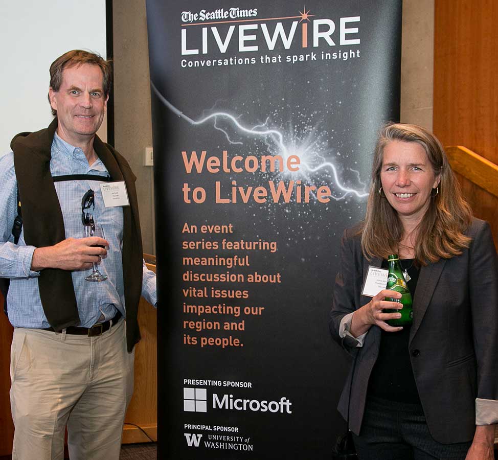 Sept. 13, 2017: LiveWire “Fact or fake: Fighting back against fake news”: Forum One Chairman Jim Cashel and LiveWire panelist Jeanne Bourgault, president and CEO of Internews.
