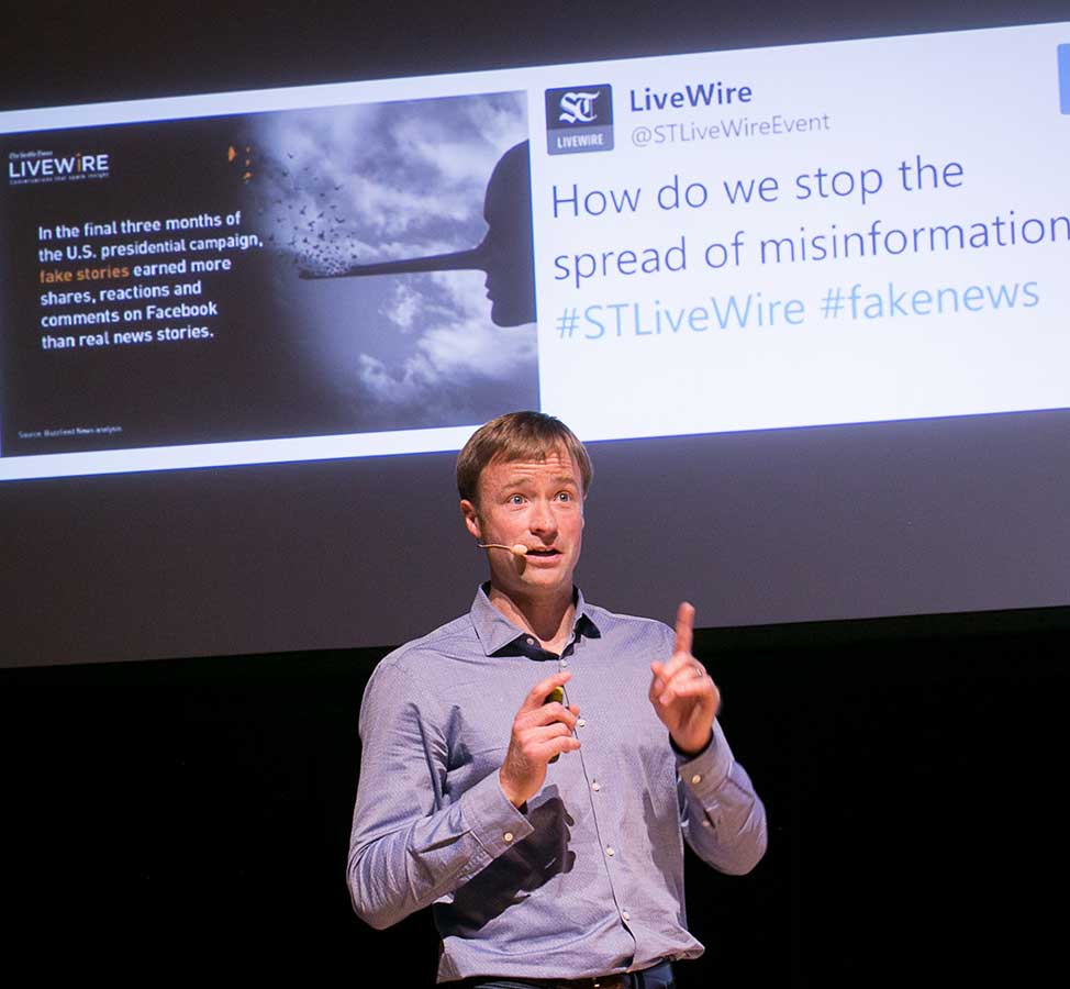 Sept. 13, 2017: LiveWire “Fact or fake: Fighting back against fake news”: “Think more, share less,” advised panelist and UW Assistant Professor Jevin West.